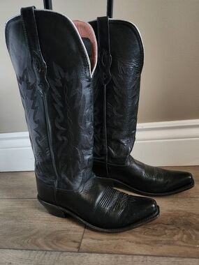 Vintage Old West - Black Cowboy Boots - Size 8.5
